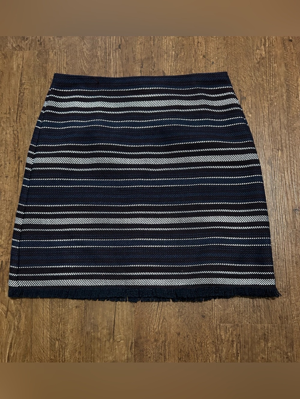 LOFT Navy and White Striped Mini Skirt